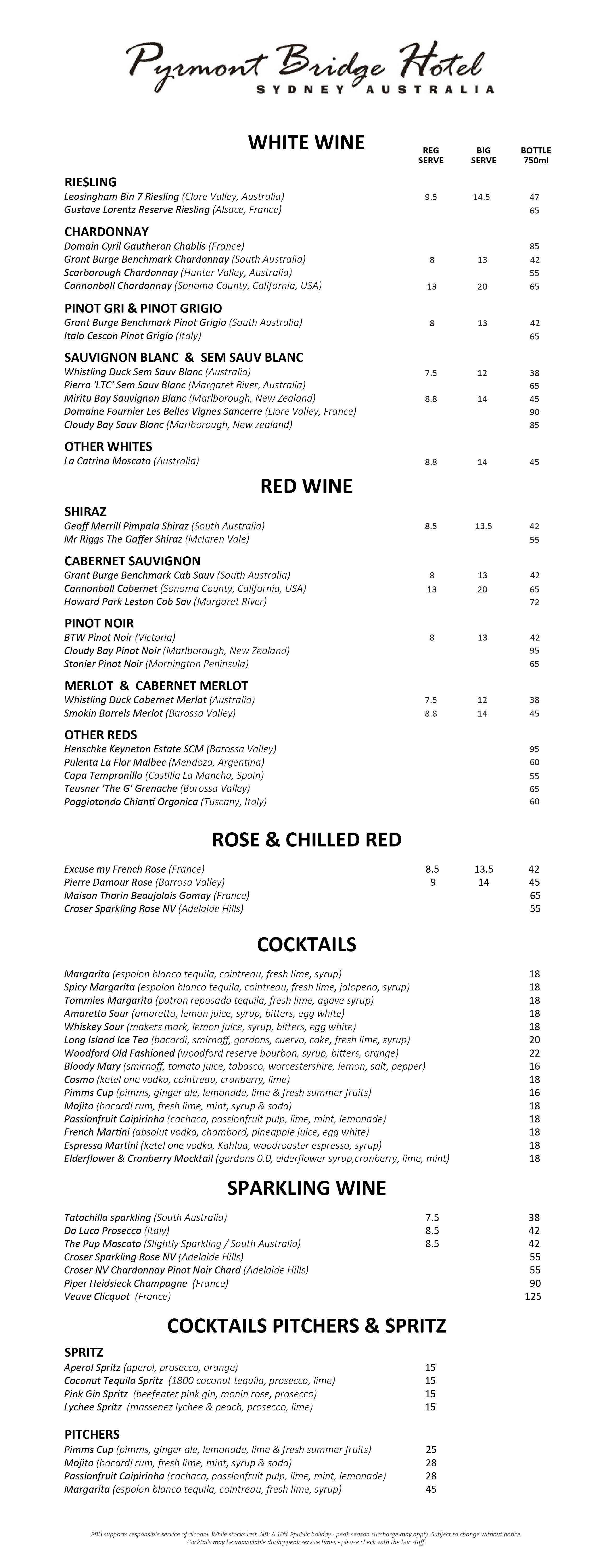 wine list